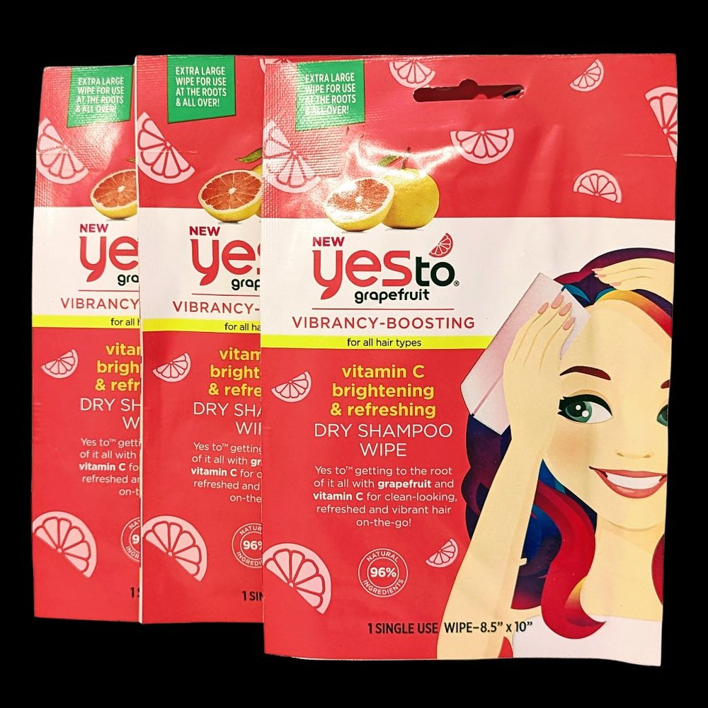 3 Pack Yes To Grapefruit Vibrancy-Boosting Dry Shampoo Wipes For All Hair Types